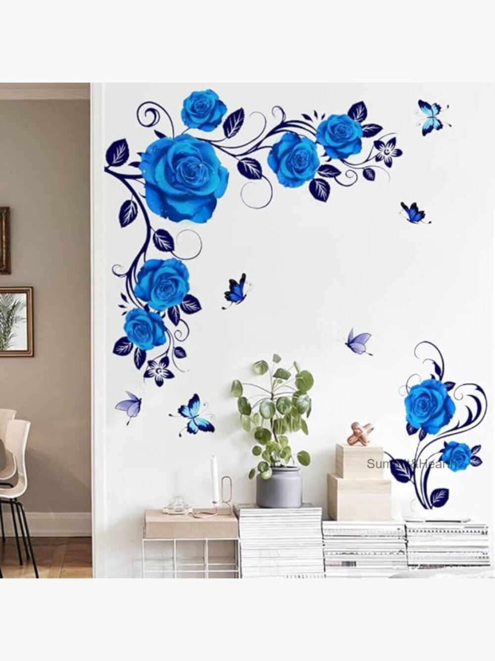Vinyl Wall Decals with Roses and Butterflies, 60x91cm, Waterproof, Reusable